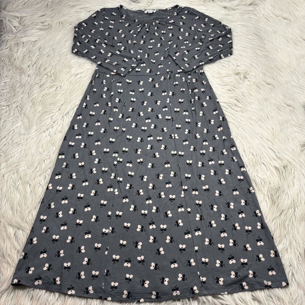 Boden Women's 8L Gray Retro Floral Fit Flare Knit Midi Dress Preppy